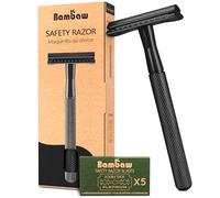Bambaw Rasoir de Sécurité en Métal Noir avec 5 Lames, Rasoir de Sûreté Homme à Barbe, Rasage Manuel Zéro Déchet, Réutilisable, Précis et Durable - Noir