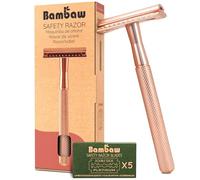 Bambaw Rasoir de Securite Femme en Métal avec 5 Lames de Rechange en Acier inoxydable Suédois, Rasoir Manuel Femme pour un Rasage Net et Lisse, Durable et Facile à Utiliser (Or Rose)