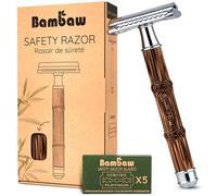 Bambaw Rasoir de Securité Femme & Homme avec 5 Lames de Rechange, Rasoir de Sureté Réutilisable pour le Visage & le Corps, Précis et Agréable à Utiliser (Bambou Fin Argenté)