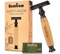Bambaw Rasoir Securite Homme & Femme avec 5 Lames de Rechange, Rasoir Reutilisable Femme pour un Rasage de Près Précis et Confortable, Sûr et Facile à Utiliser (Bambou Large Noir)