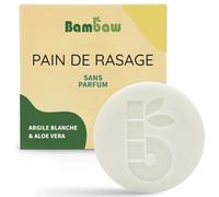 Bambaw Savon à Raser, Pain de Rasage. Savon de Rasage à l'Argile Blanche & Aloe Vera pour Peau Sensible, Vegan & Naturel, Savon à Barbe Sans Parfum (80 g)