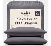 Bambaw Taie d’Oreiller en Bambou 50x70 cm, Lot de 2, Drap Rafraichissant Été et Hiver, Taie Oreiller Bambou, Drap Fraicheur Anti Acariens, Anti-Transpiration et Antibactérien (Anthracite)