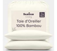 Bambaw Taie Oreiller 60x40 Bambou, Lot de 2, Taie Oreiller Anti Acarien, Douce et Rafraichissante, Drap Bambou Durable, Drap Rafraichissant Été et Hiver (Ivoire)