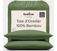 Bambaw Taie Oreiller 80x80 Bambou, Lot de 2, Taie Oreiller Rafraichissante et Thermorégulatrice, Drap Anti Transpiration et Respirant, Anti Acariens Literie, Bambou Drap (Olive)