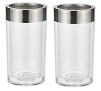 Bambelaa! Lot de 2 refroidisseurs de vin, de champagne, de boissons, en plastique, double paroi, avec anneau en acier inoxydable, env. 12 x 19,5 cm