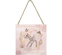 Bambi - Bloc de bois "L'amour est une chanson" PM7406 (20 cm x 20 cm x 2,7 cm) (Pêche/Dorée)