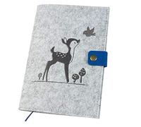 Bambi Protège-cahier en feutre, gris clair/bleu (couleur au choix) | Housse brodée pour carnet de santé avec bouton pression, compartiments colorés et marque-page