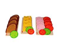 Bambilino Goki Tranches de pain, tranches de saucisses et charcuterie au fromage, avec accompagnement pour salade et légumes - Ensemble de pain, saucisses, fromage en bois comme accessoire pour