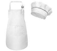 Bambin Tablier de Chef Enfant avec Toque et Poches, Tablier de Cuisine pour Filles et Garçons (3-6 Ans), Blanc