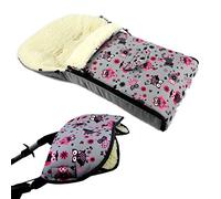 Bambini monde Combi annonce Muff + roues Chancelière d'hiver 108 cm - en laine d'agneau pour poussette, buggy, pendentif, Luge - Chouette