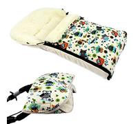 Bambini monde Combi annonce Muff + roues Chancelière d'hiver 108 cm - en laine d'agneau pour poussette, buggy, pendentif, Luge - Chouette