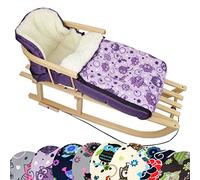 Bambini - Traineau en bois universel mixte avec dossier et corde + chancelière d'hiver (108 cm), également adapté pour lit de bébé, landau, poussette, faite en laine dans le design OWL, Eule $6