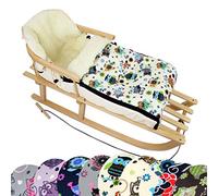 Bambini - Traineau en bois universel mixte avec dossier et corde + chancelière d'hiver (108 cm), également adapté pour lit de bébé, landau, poussette, faite en laine dans le design OWL, Eule $4