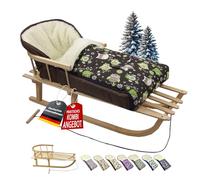 Bambini - Traineau en bois universel mixte avec dossier et corde + chancelière d'hiver (108 cm), également adapté pour lit de bébé, landau, poussette, faite en laine dans le design OWL, Eule $14