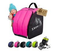 BAMBINI WELT Sac à dos pour bottes de ski pour enfant - Sac à dos avec surface de support intégrée - Sac à dos en Cordura robuste - Espace pour bateaux, casque, lunettes de ski et gants (noir/rose)