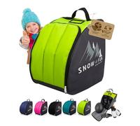 BAMBINI WELT Sac à dos pour bottes de ski pour enfant - Sac à dos avec surface de support intégrée - Sac à dos en Cordura robuste - Espace pour bateaux, casque, lunettes et gants (noir/vert clair)
