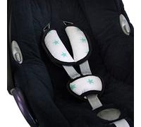 BAMBINIWELT Lot de coussinets de ceinture universels pour siège auto et siège auto Compatible avec Maxi Cosi Cybex en coton (étoiles blanches turquoises)