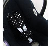 BAMBINIWELT Lot de coussinets de ceinture universels pour siège auto pour siège bébé, par exemple avec points Maxi Cosi Cybex (pois noirs et blancs)