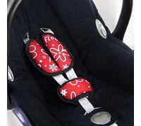 BAMBINIWELT Lot de coussinets de ceinture universels pour siège de voiture, compatible avec Maxi Cosi Cybex Design (fleurs rouges)