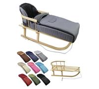 BambiniWelt Luge en bois avec dossier et corde de traction, chancelière d'hiver, 108 cm, polaire thermique chaude, déperlante, ensemble pour poussette et buggy, gris foncé