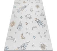 BAMBINO 1278 tapis lavable Universe, fusée pour enfants antidérapante - beige crème 80x150 cm