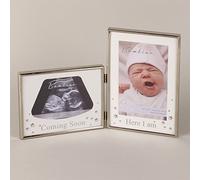 Bambino Double cadre plaqué argent pour échographie et photo avec inscriptions «Coming Soon» et «Here I am»