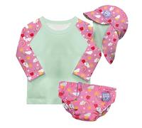 Bambino Mio Anti-UV UPF 40+ Ensemble de bain pour bébé (BONHEUR EN CIEL & 6 à 12 mois), avec couche de bain réutilisable et t-shirt de bain avec protection solaire