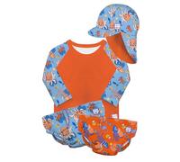 Bambino Mio Ensemble complet de natation réutilisable pour bébé et jeune enfant - 4 pièces essentielles à la natation avec protection solaire UPF 40+, Pieuvre Orange, 6-12 mois
