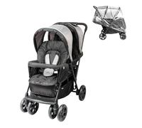 BAMBISOL | Poussette Double Bébé & Nouveau-Né | Siège Allongeable | Pliage 1 Main | Habillage Pluie Inclus | Dossiers Réglables, Harnais 5 Points | Grand Panier | Légère & Compacte | Gris Noir