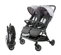 Bambisol Poussette Double Côte à Côte Jumeaux dès la Naissance - Noir Gris | Ultra compacte et étroite, passe les portes de 80 cm, 2 assises inclinables indépendantes, pliage d'une main