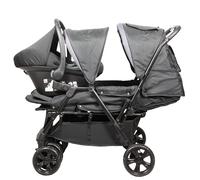 Bambisol Poussette Double Jumeaux avec Siège Auto i-Size - Noir Gris | Pour 2 bébés dès la naissance, cosy à l'avant et siège arrière allongeable, habillage pluie inclus, pliage d'une main