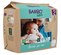 Bambo Nature Couches éco-conçues, T2, 3-6 kg, Carton de 180 unités (6 sachets de 30 unités), emballage papier Kraft