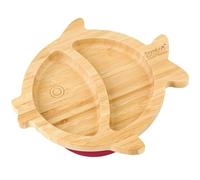 bamboo bamboo Assiette Bébé et Enfant pour Repas et Sevrage, Plat Poisson en Bamboo avec Ventouse Sécurisée dès 6 Mois (Poisson, Cerise)