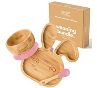bamboo bamboo Assiette et Bol Bébé à Ventouse pour Repas et Sevrage, Assiette Lapin en Bamboo, Bol et Cuillère Enfant dès 6 Mois (Lapin, Rose)