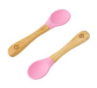 bamboo bamboo ® Lot de 2 Cuillères de Diversification pour Bébé | Bambou avec Embouts en Silicone Souple | Manches Ergonomiques à Prise Facile | Sans BPA (Lot de 2, Rose)