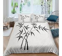 Bamboo Branch Parure de Lit 3 pièces Microfibre Hypoallergique Imprimé en 3D Léger Noir Minimaliste Ink Art Linge de Lit avec Fermeture Éclair Confortable for Adulte Super King（260x220cm）