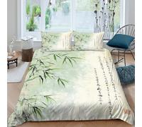 Bamboo branch Parure de Lit Hypoallergique 3 pièces 3D Imprimée Résistante Asian ink peinture style Ensemble De Literie avec 2 Taies d'oreiller Léger for couple amoureux Super king（260x220cm）