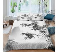 Bamboo branches Linge de Lit Microfibre Hypoallergique 3 Pièces 3D Effet Respirante Traditional chinese ink Parure de Lit avec Fermeture Éclair Douce for Chambre de adolescents Single（135x200cm）