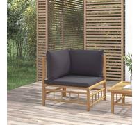 Bamboo Corner Sofa for Garden with Dark Gray Cushions, Outdoor Modular Sectional Furniture Set, Waterproof Polyester Fabric, Natural Finish, Comfortable Seating for Patio, Balcony, Terrace