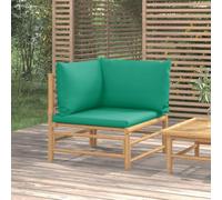 Bamboo Corner Sofa Set for Garden with Green Cushions, Modular Outdoor Furniture, Durable & Comfortable Patio Lounge Seating, Water-Resistant, Easy Assembly, for Terrace and Backyard Relaxation