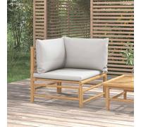 Bamboo Corner Sofa Set for Garden with Light Gray Cushions, Outdoor Modular Sectional Furniture, Durable Weather-Resistant Patio Lounge, Comfortable Backrest & Soft Seat Pillows, Easy Assembly