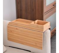 Bamboo Couch Cup Holder, Foldable Wood Couch Cup Holder Tray Table for Drinks & Snacks, Couchs Armrest Table for Living Room & Small Apartments (A)