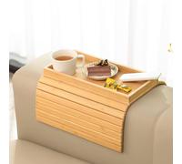 Bamboo Couch Cup Holder, Foldable Wood Couch Cup Holder Tray Table for Drinks & Snacks, Couchs Armrest Table for Living Room & Small Apartments (C)