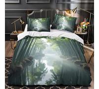 Bamboo Forêt Path Housse de Couette Microfibre Résistante 3D Effet 3 Pièces Taie Ultra Douce Natural Serene Linge de Lit Super Douce Entretien Facile for Ado Single（140x200cm）
