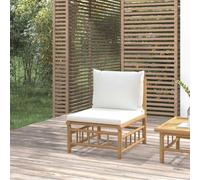 Bamboo Garden Sofa Set with Cream White Cushions, Modular Outdoor Central Lounge Furniture for Patio, Balcony, Durable Weather-Resistant Natural Material, Comfortable Seating Experience 55x69x65cm