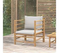 Bamboo Garden Sofa with Light Gray Cushions - Outdoor Modular Patio Furniture Set for Terrace, Balcony Durable Weather-Resistant Natural Material - Comfortable Seating with Thick Padded Cushions