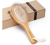 Bamboo Hair Brush for Straightening Hair and Massaging Scalp,Anti-Static Detangling Brush,Natural Wood Brush with Metal Bristles for Women,Men and Kids