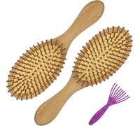 Bamboo Hair Brush Set Of 3 With Small Cleaning Comb,Anti-Static Scalp Massage Reduces Frizz,Suitable For Long Hair,Curly Hair,Split Ends