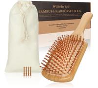 Bamboo Hair Brush With Natural Bristles-Durable Flat Brush For Women,Men And Kids-Scalp Massage Brush For Healthy Hair (Palette Brush)