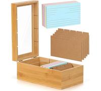 Bamboo Index Card Organizer,3x5 Index Card Holder Box with Dividers,Recipe Box with Lid,4 Compartments for 1200 Cards
